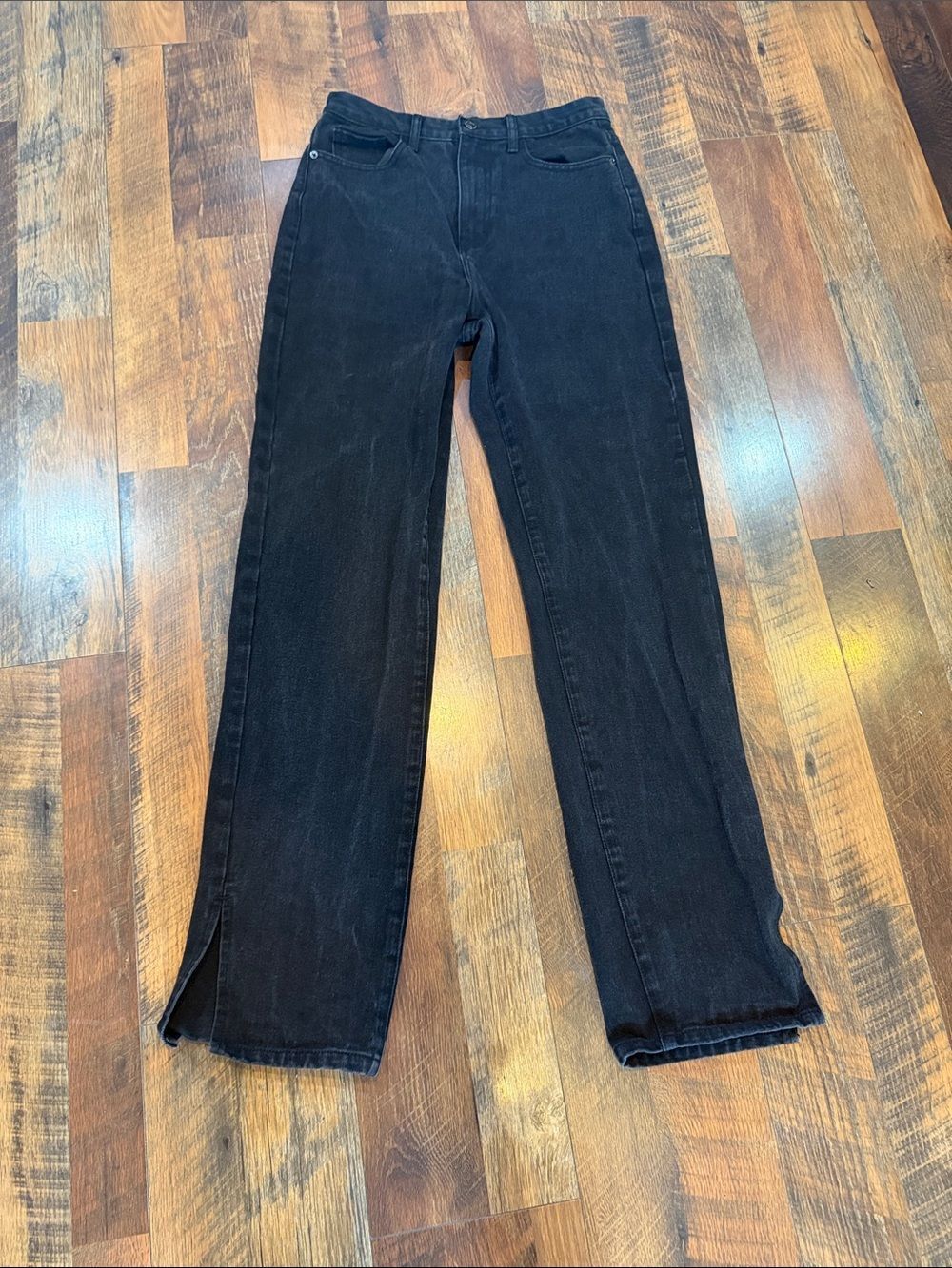 Black Straight-Leg Jeans with Side Slits 6 (5000H)